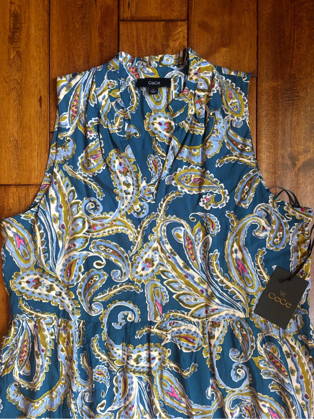 CeCe Teal Paisley Maxi Dress with Gold and Pink Accents - Picture 2 of 4